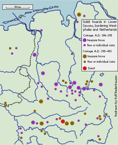 Solidi Findspots 4th-5th century in Saxony, bordering Westphalia and NL